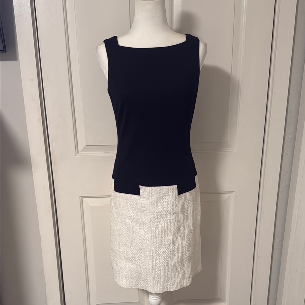 David Meister Black and White Sleeveless Dress